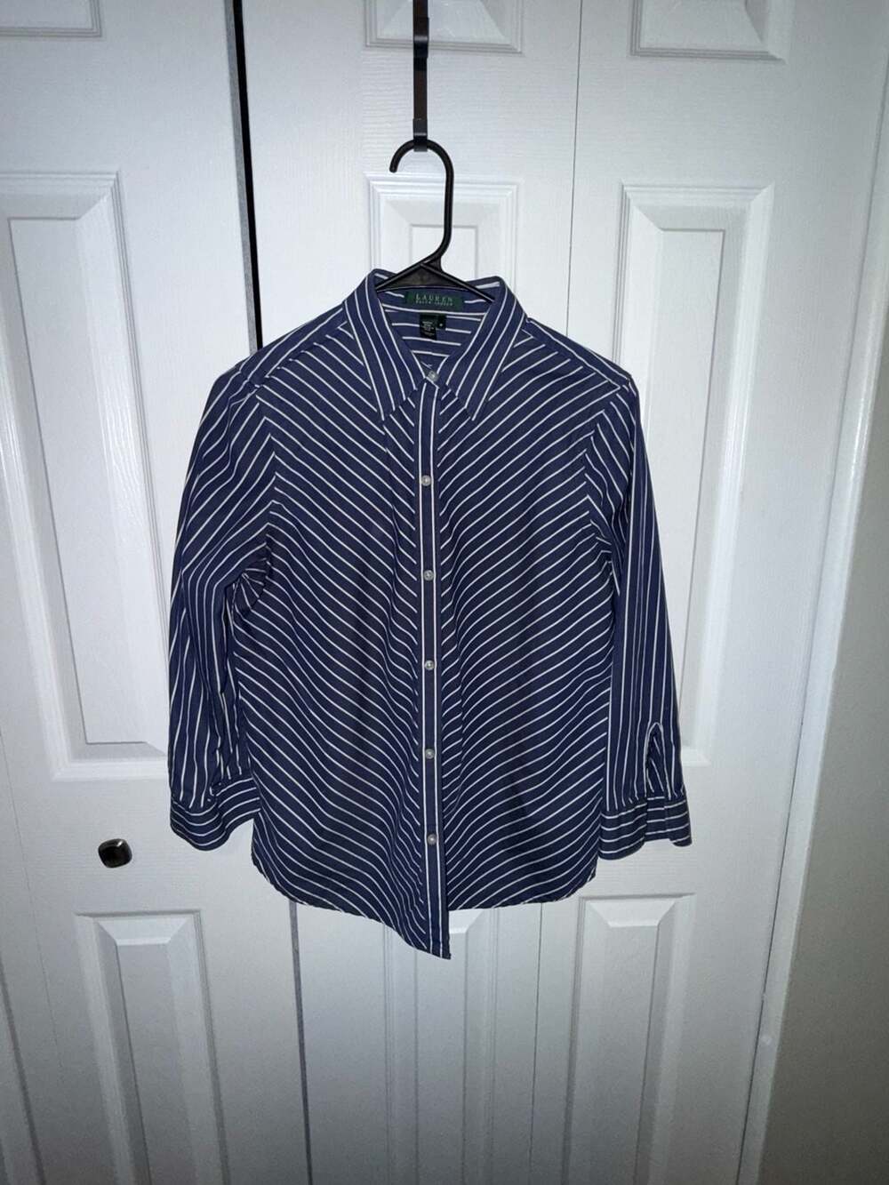 Ralph Lauren Blue and White Striped Button-Up Shirt Medium